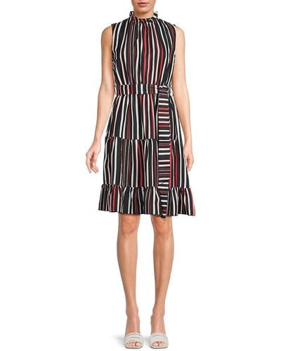 AREA STARS Striped Belted Tiered Dress - Black
