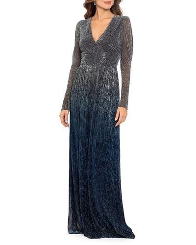 Betsy & Adam Accordion Pleated Ombré Gown - Blue