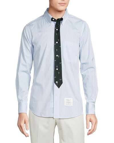 Thom Browne Striped Button Down Collar Shirt - Blue