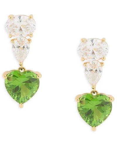 Adriana Orsini Real Love 18K Goldplated Sterling & Cubic Zirconia Heart Drop Earrings - Green