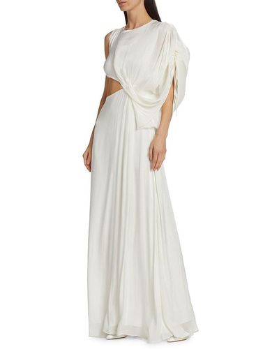 Halpern Asymmetric Draped Satin Gown - White