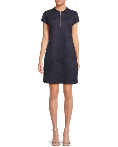 Kensie Sueded Scuba Shift Dress - Blue