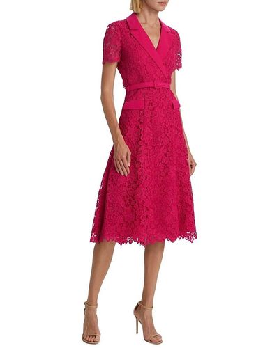 Self-Portrait Belted Lace Midi Dress - Red