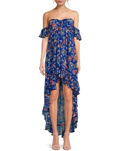 MISA Los Angles Xirena Floral Ruffle High Low Maxi Dress - Blue