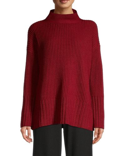 Eileen Fisher Ribbed Mock Turtleneck Sweater - Red
