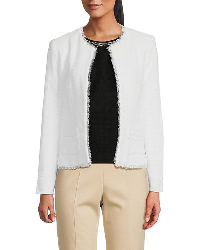 Nanette Lepore Frayed Open Front Jacket - White