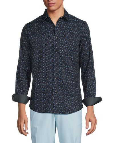 Report Collection Micro Floral Pattern Shirt - Blue