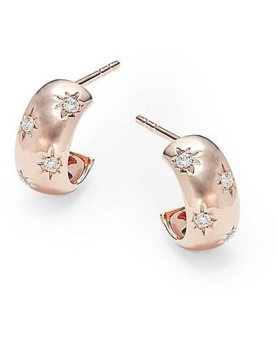 EF Collection 14k Rose Gold & 0.11 Tcw Diamond Starburst Bubble Huggie Earrings - White