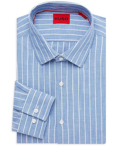 HUGO Kenno Striped Slim Fit Dress Shirt - Blue