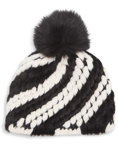 Jocelyn Pineapple Multicolor Faux Fur Hat - Black