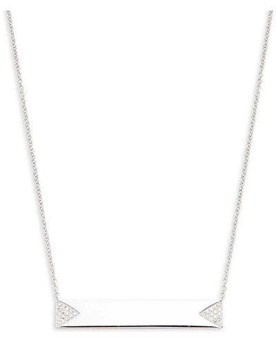 EF Collection 14k White Gold & 0.07 Tcw Diamond Double Triangle Nameplate Pendant Necklace/16"