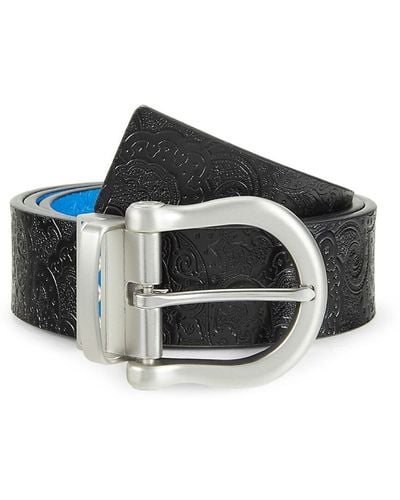 Robert Graham Segal Reversible Embossed Leather Belt - Blue