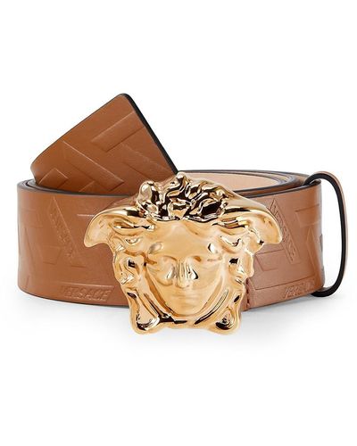 Versace Medusca Buckle Embossed Leather Belt - Brown