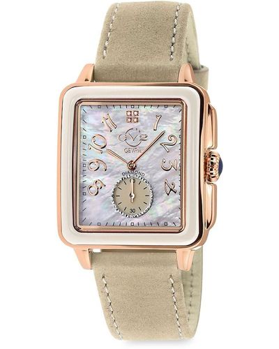 Gv2 Bari 34mm Stainless Steel, Diamond, Mother Of Pearl & Leather Strap Watch - Natural