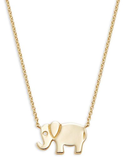 Saks Fifth Avenue 14K & 0.004 Tcw Diamond Elephant Pendant Necklace - Metallic