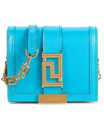 Versace Logo Leather Wallet On Chain - Blue