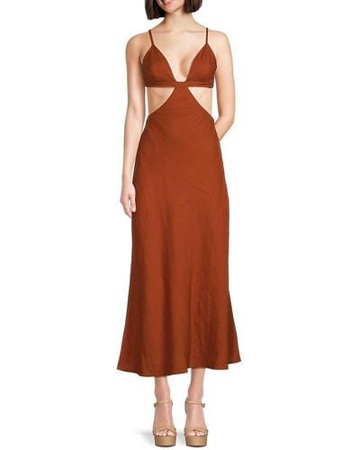 Cult Gaia 'Selah Cut Out Linen Blend Midi Dress - Brown
