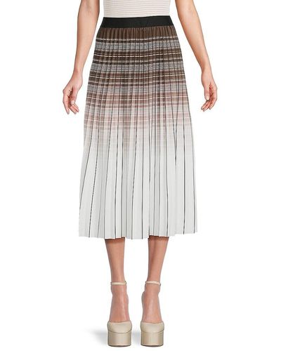 Adrianna Papell Varigated Striped Midi Skirt - White