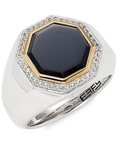 Effy 14k Yellow Goldplated & Sterling Silver Onyx Signet Ring - Gray