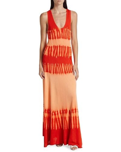 Proenza Schouler Tie Dye V Neck Maxi Dress - Red