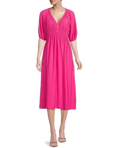 Calvin Klein V Neck Cinched Midi Dress - Pink