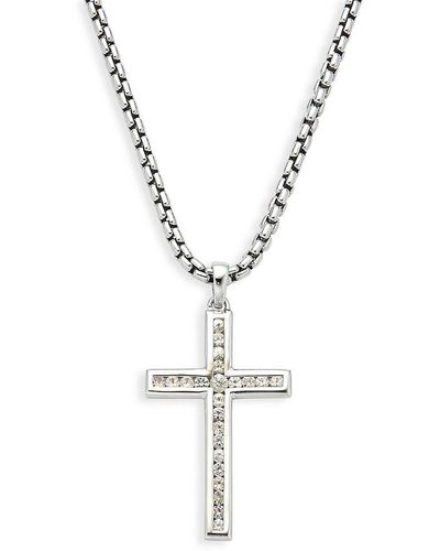 Effy Sterling Silver & White Sapphire Cross Pendant Necklace