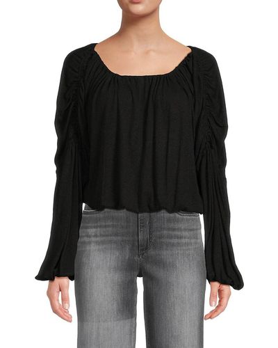 Free People In A Dream Ruched Linen Blend Top - Black