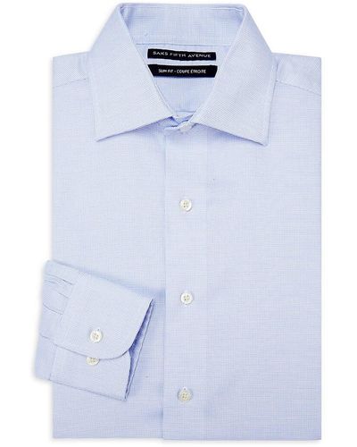 Saks Fifth Avenue Mini Check Slim Fit Dress Shirt - Blue