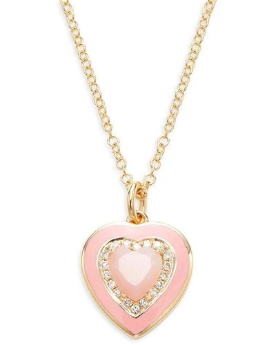 Saks Fifth Avenue 14k Yellow Gold, 0.05 Tcw Diamond, Opal & Enamel Heart Pendant Necklace - Pink