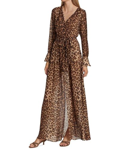 L'Agence Callum Belted Leopard Print Silk Maxi Dress - Brown