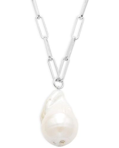 Adriana Orsini Alexandria Rhodium Plated Sterling, Cubic Zirconia & 18-22Mm Freshwater Baroque Pearl Necklace - White