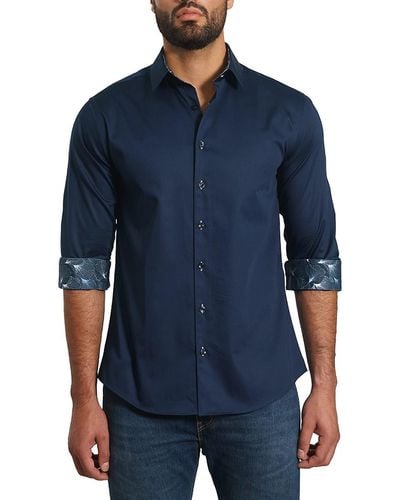 Jared Lang 'Trim Fit Floral Contrast Cuff Sport Shirt - Blue