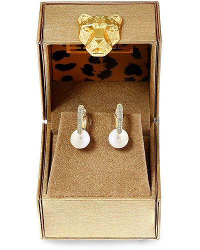 Effy Golden Finds 14k Yellow Gold, 5mm Freshwater Pearl & Diamond Drop Earrings - White
