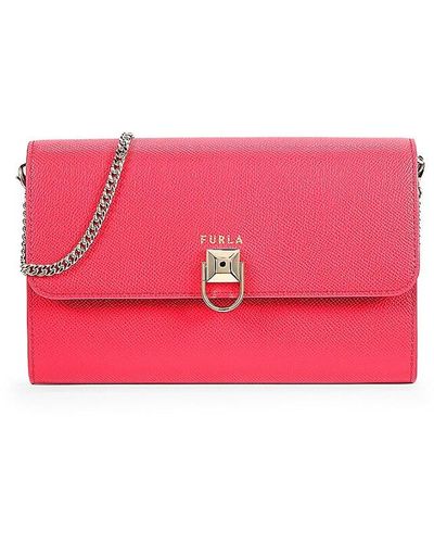 Furla Logo Leather Wallet On Chain - Pink