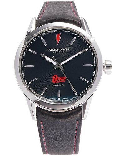 Raymond Weil Stainless Steel & Leather Strap Watch - Black