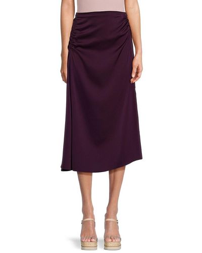 Calvin Klein Side Ruched Satin Midi Skirt - Purple