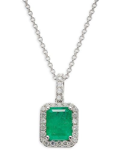 Effy 14k White Gold, Diamond & Emerald Pendant Necklace - Green