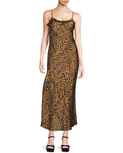 MELLODAY Cheetah Print Satin Maxi Slip Dress - Natural