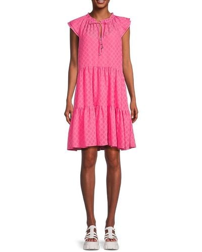 Tommy Hilfiger Pattern Cap Sleeve Mini Dress - Pink