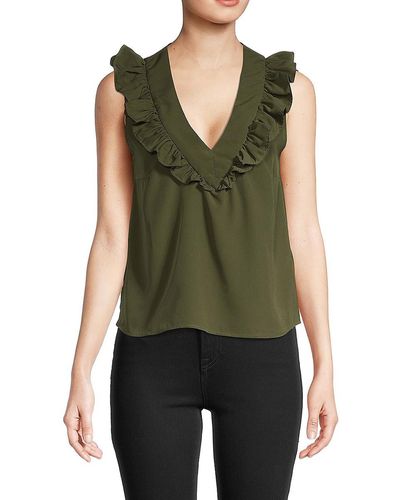 French Connection Ruffle V Neck Top - Green