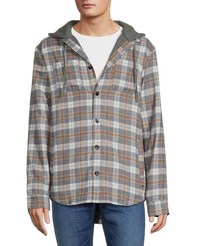 Buffalo David Bitton Plaid Hooded Shirt Jacket - Gray
