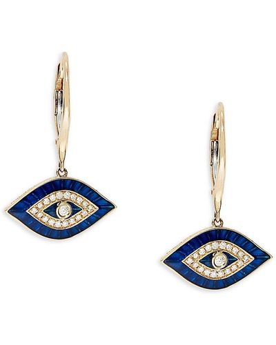Effy 14K, Diamond & Enamel Evil Eye Drop Earrings - Blue