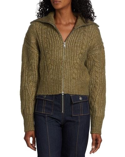 DH New York Sutton Cable Zip Up Cardigan - Green