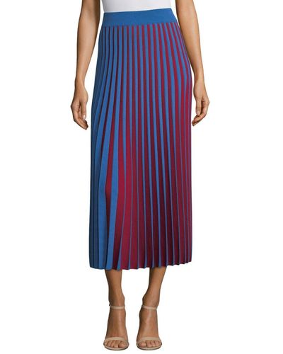 Derek Lam Two-tone Pleated Stretch-knit Midi Skirt Light Blue