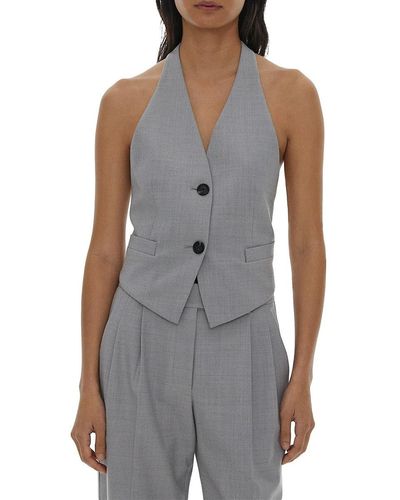 Helmut Lang Halter Single Breasted Wool Blend Vest - Gray