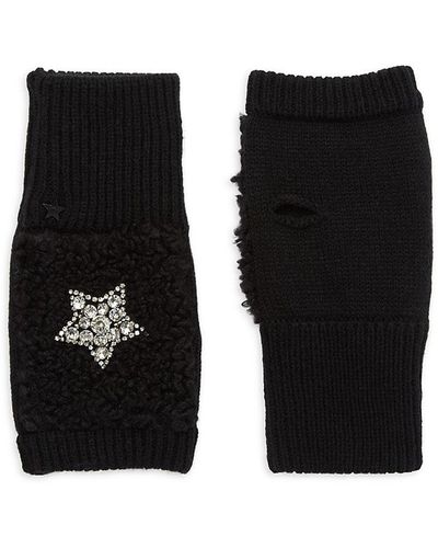 Jocelyn Embellished Faux Fur Fingerless Gloves - Black