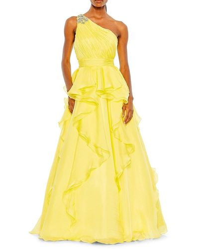 Mac Duggal One Shoulder Silk A Line Ball Gown - Yellow