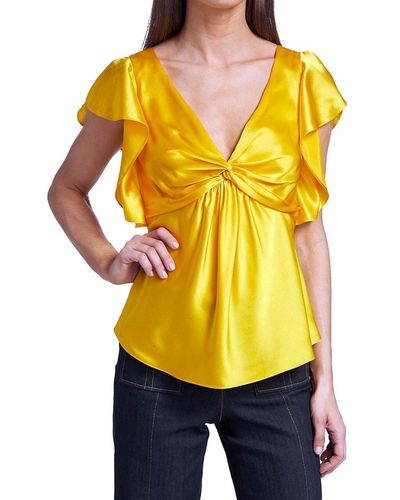 Cinq À Sept Pem Silk Flutter Sleeve Blouse - Yellow