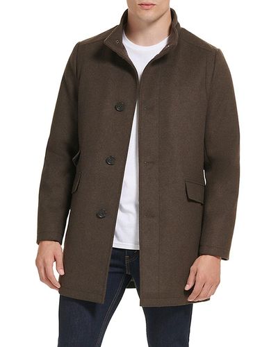 Kenneth Cole Hooded Wool Blend Coat - Brown