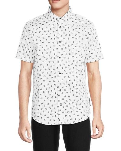 Karl Lagerfeld Logo Linen Blend Shirt - White